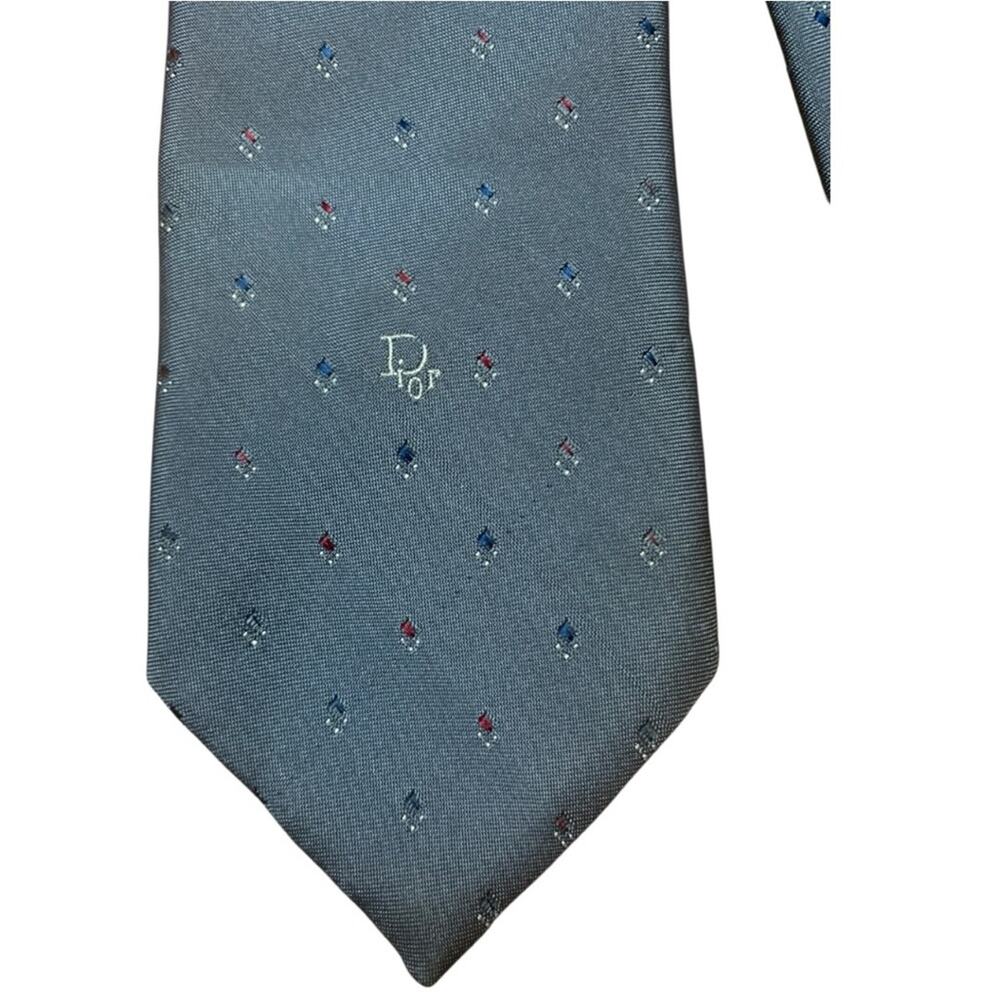 Dior Elegant Gray Tie with Blue and Red vintage